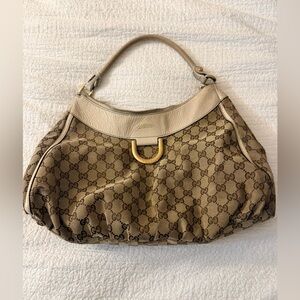 Gucci Beige & Brown GG Canvas Hobo with Gold Hardware